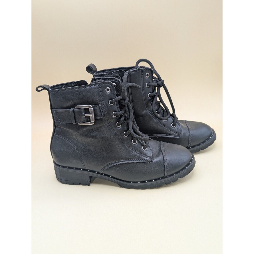 Wonder Nation Girls Toddler Black Moto Punk Boots  Size 2 Buckle Lace Up Zipper